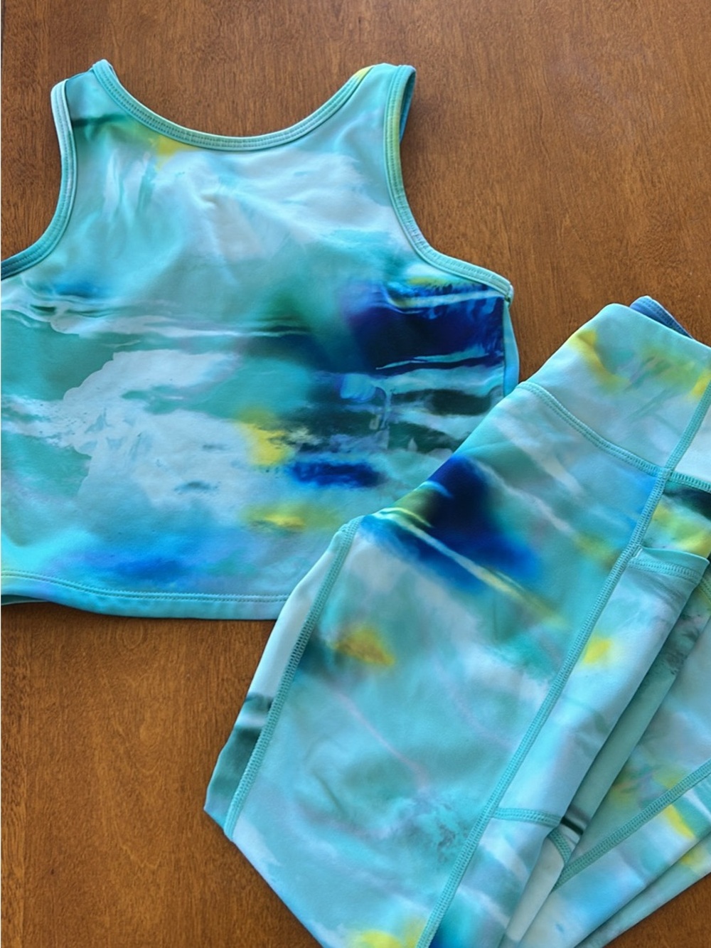 Zella Mint & Aqua Tie-Dye Crop Tank and Leggings Set